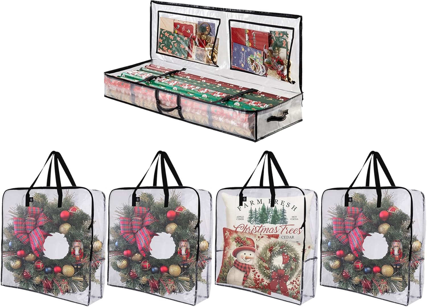 VENO Wrapping Paper Storage Bag - 5 Pack for Christmas Wreaths | Multi-Use Gift Wrap Organizer