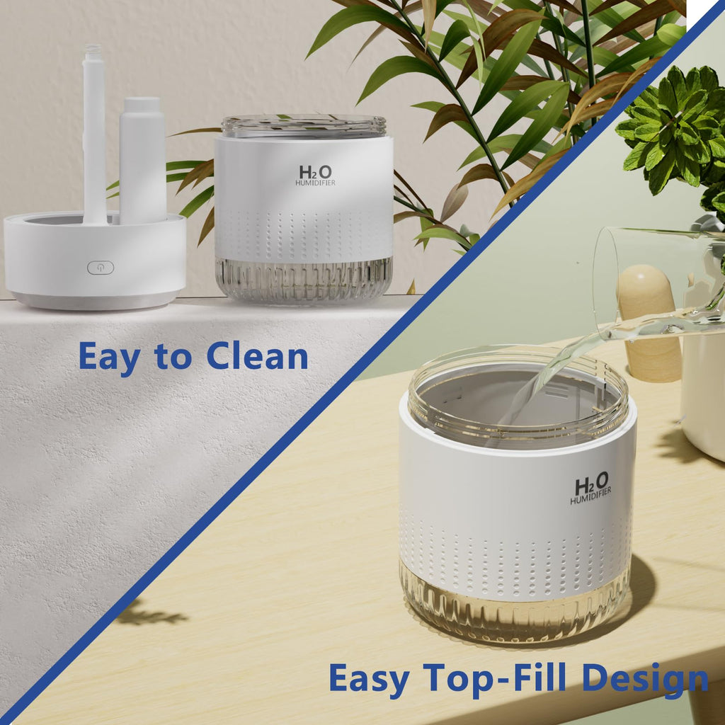 SZO Portable Mini Humidifier, 500ML USB Personal Cool Mist Humidifiers for Bedroom Office Travel Desk, Whisper Quiet 20dB with 2 Mist Modes & Auto Shut-Off, Small Desktop Humidifier（WSQ02 white）