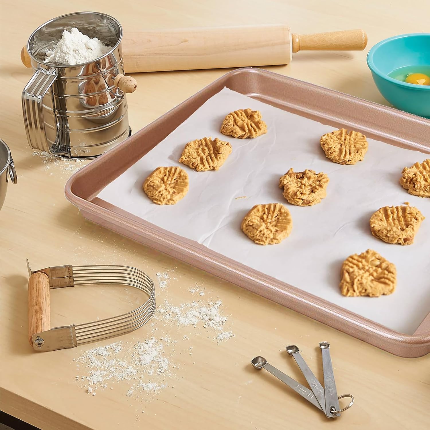 ZOENHOU Nonstick Baking Sheet Pan Set - 3 Sizes (9, 11, 13 Inch) | Ideal for Cookies, Cakes & Bread - Rose Gold