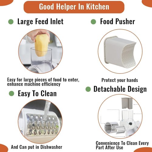 Electric Cheese Grater for Block Cheese,2025 Upgrade Electric Grater for Home Kitchen Use,3 Changeable Blades Salad Shooter Electric Slicer/Shredder for Vegetable Fruit Nuts White