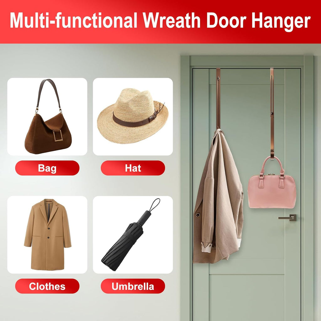Skiennix 2-Pack Adjustable Wreath Hangers - Heavy Duty Metal Over The Door Hooks (12.5-20") for Easter & Welcome Signs