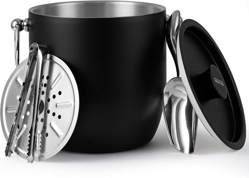 Insulated Ice Bucket, 3L Double Wall Stainless Steel Ice Bucket with Tongs,Lid, Scoop and Strainer, Ice Buckets for Parties,Cocktail Bars, Chilling Beer, Champagne, Wine Bottles
