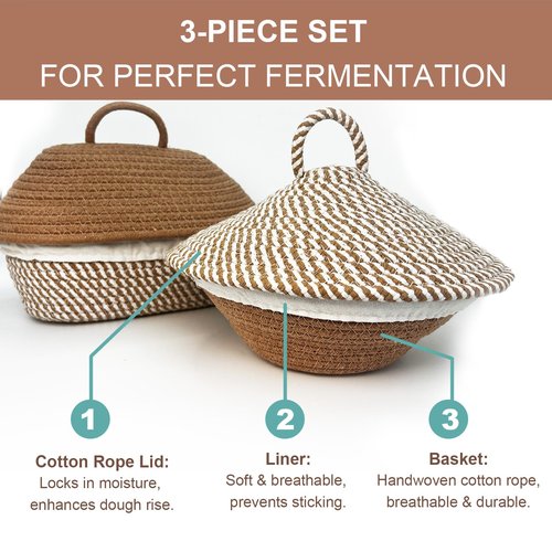 Sourdough Banneton Bread Proofing Basket, Cotton Rope Sourdough Bowl, Oval Bread Banneton Basket, Sourdough Kit, Sour Dough Kit, Proofing Baskets For Sourdough Bread Baking with Lid Lame Scraper