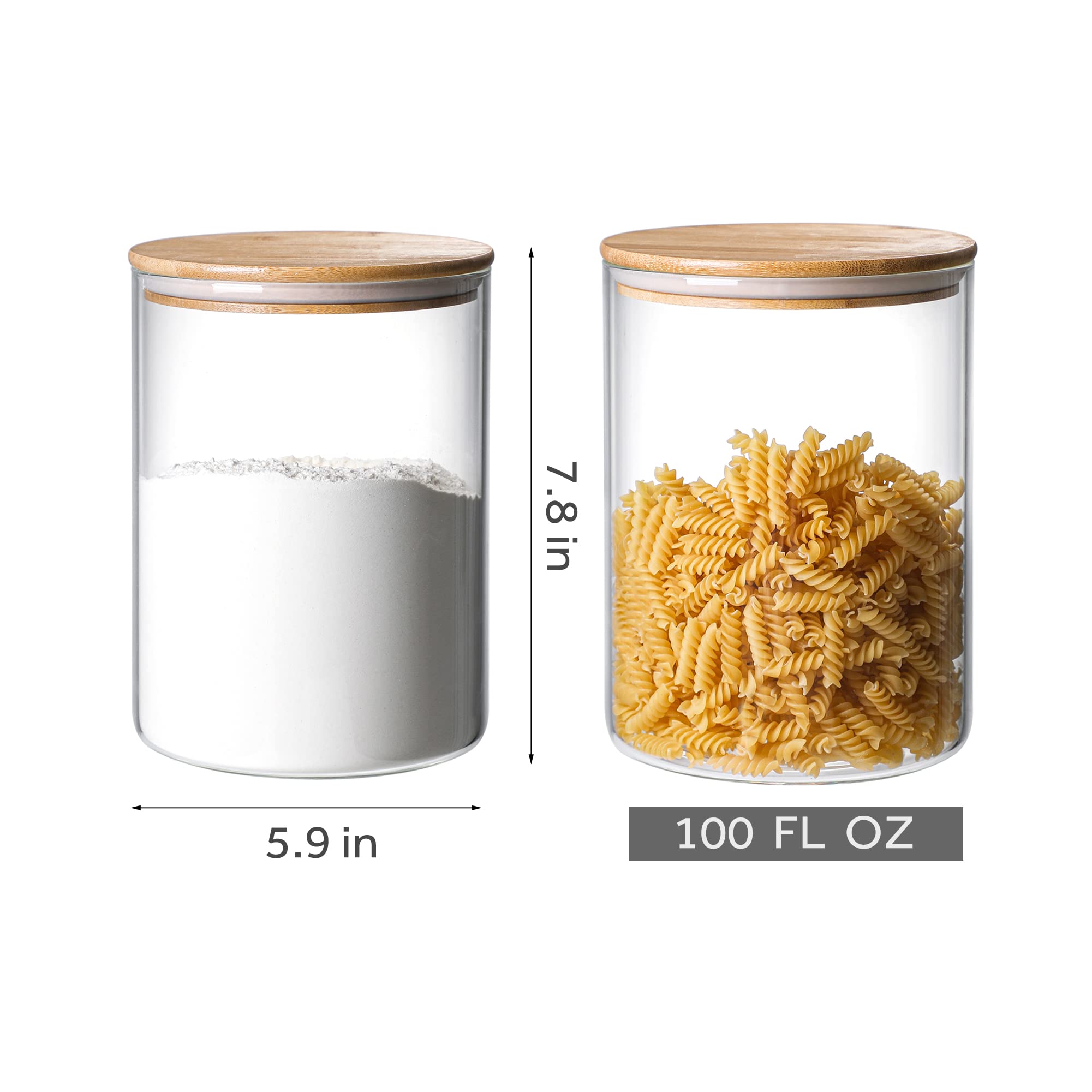 MOLADRI 3000 ML/100 FL OZ Clear Glass Storage Canister Holder with Airtight Bamboo Lid, Extra Large Container Jar for Flour Sugar Coffee Loose Tea Rice Cookie Cereal Pasta Spaghetti Protein Powder