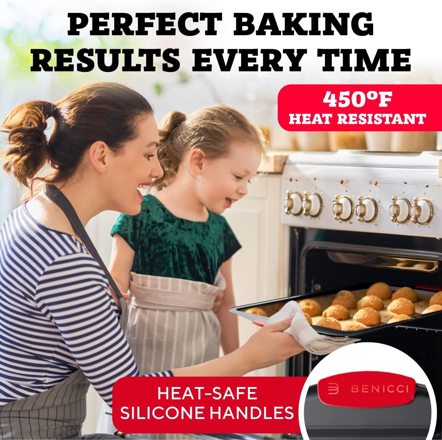 Premium Non-Stick Baking Sheets Set of 3 - Deluxe BPA-Free, Easy-Clean Racks with Silicone Handles | Perfect for Cookies and Pastries