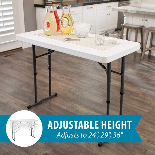 LIFETIME 80160 Commercial Height Adjustable Folding Utility Table, 4 Feet, White Granite & Iceberg iGear Stretch Fabric Table Cover, Fits 4' Table, Polyester/Spandex, Black, 24" W x 48" L