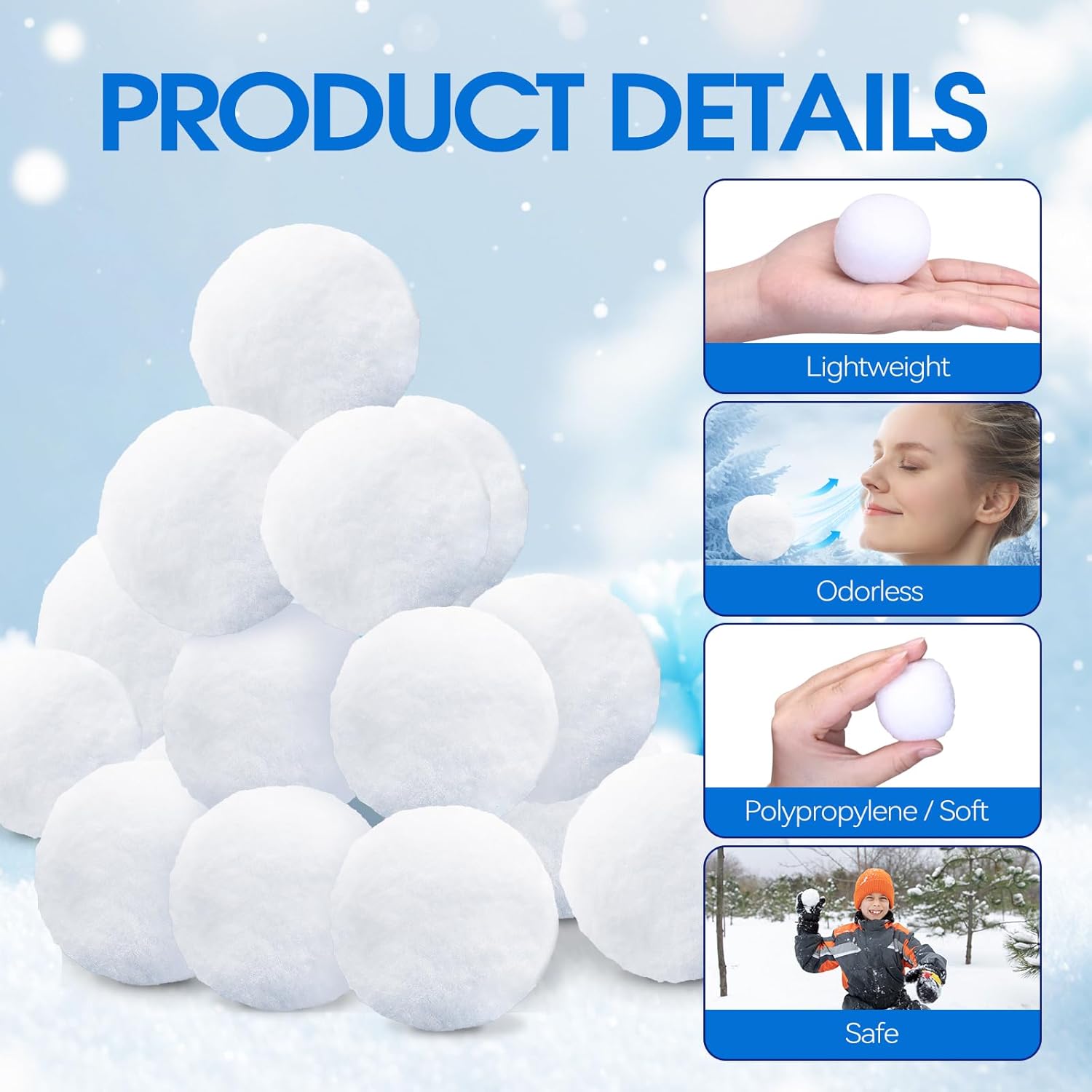 Skiennix 20 Pack Snow Toy Balls - Soft Plush Indoor Snow Fight Balls for Kids | Winter Fun & Christmas Decor