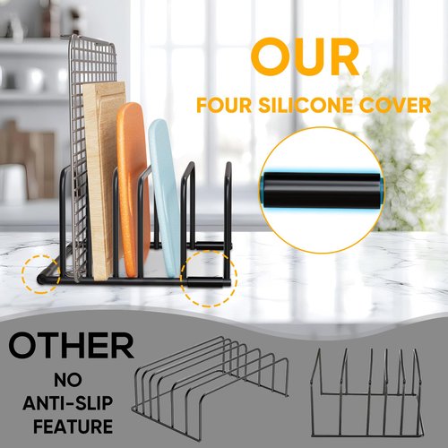 SAGLAU Heavy-Duty 5-Slot Cutting Board Organizer Rack, Space-Saving Kitchen Storage for Cutting Boards, Bakeware, and Cookie Sheets