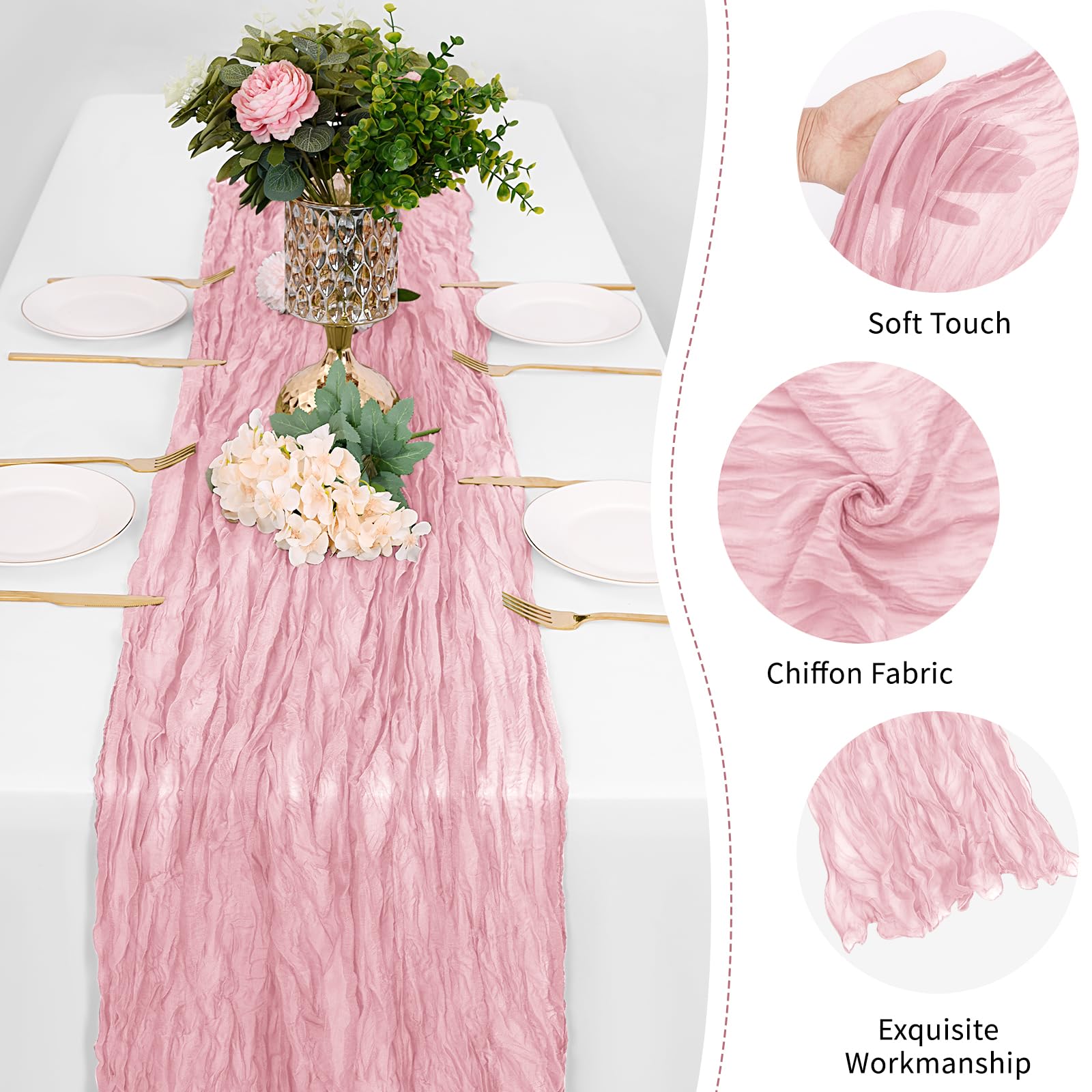 12 Pack Light Pink Cheesecloth Table Runner 17 x 108 Inch Gauze Table Runner Fabric Semi Sheer Cheese Cloth Table Decor Bulk for Rustic Romantic Wedding Baby Shower Table Decoration