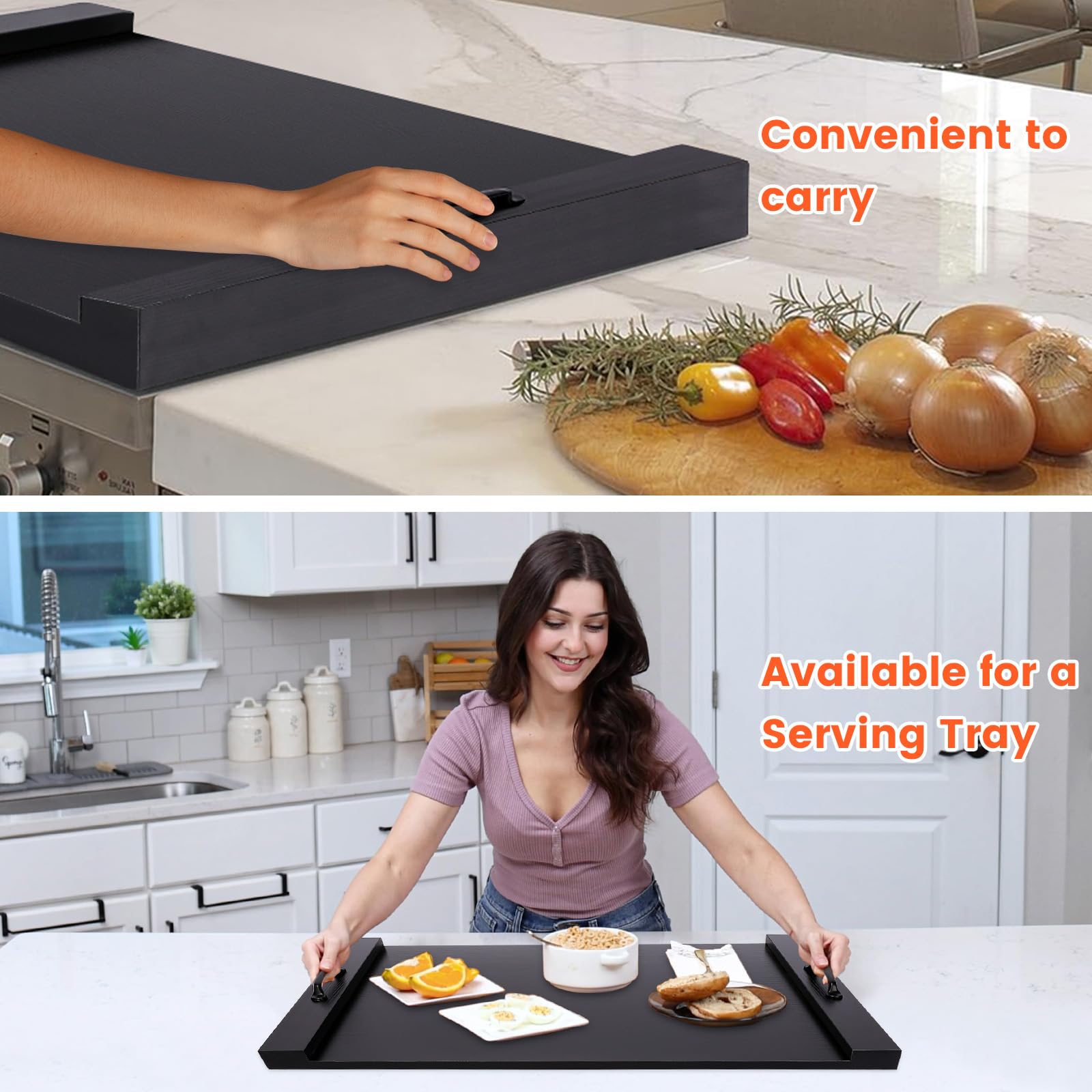 Noodle Board Stove Cover Cutting Board with Handle - Acacia Wood Stove Top Covers Board for Electric/Gas Stove Top, Multiuse Gas Stove Cover Board for Serving Chopping Decorating