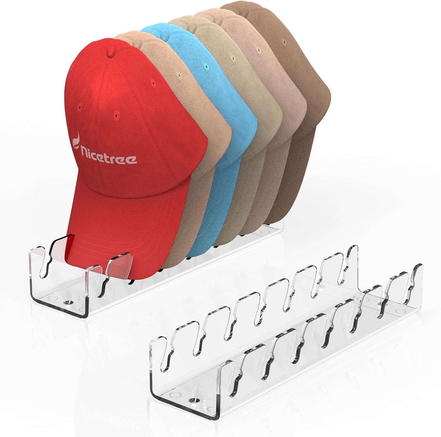 Nicetree Hat Organizer - Acrylic Cap Racks for 14 Baseball Caps | No Installation Needed, Ideal for Dresser & Closet