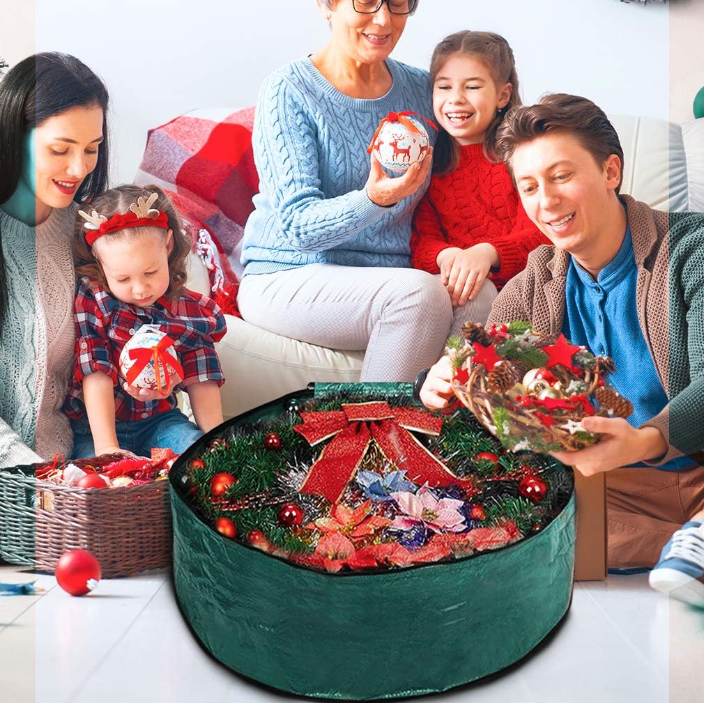 ProPik Christmas Wreath Storage Bag - 24" Tear-Resistant Holiday Container with Heavy-Duty Handles | Green