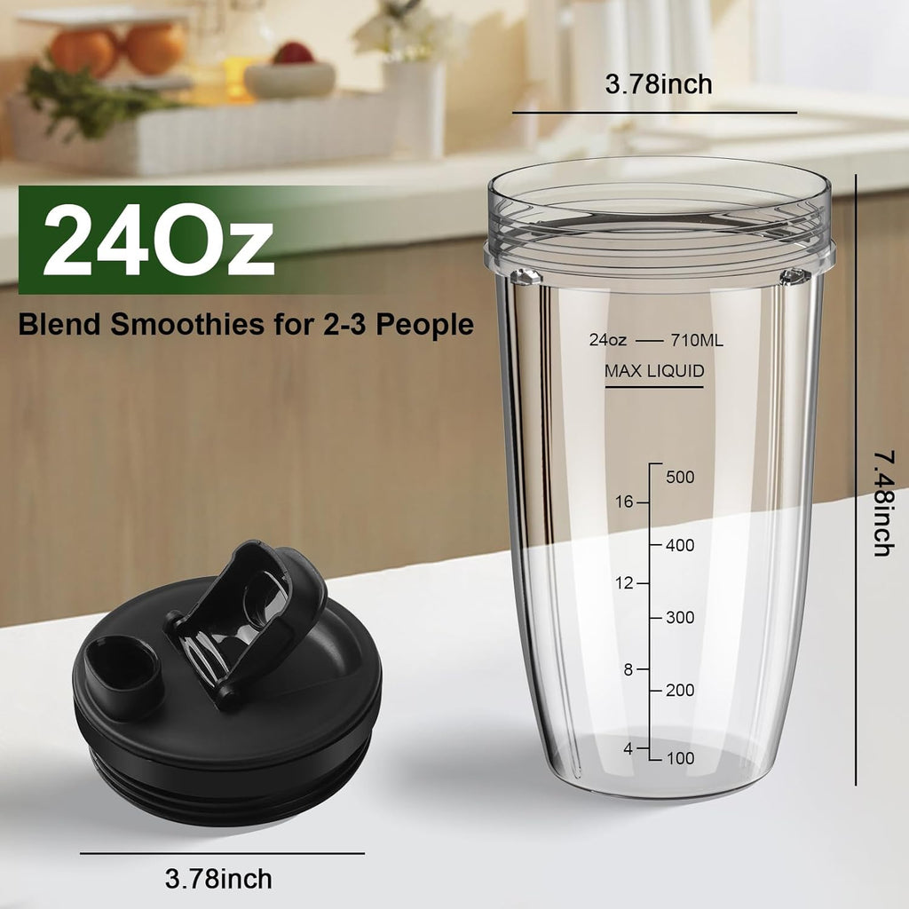 Ninja Blender Cups - 24oz Replacement Cups with To-Go Lids | Compatible with BN401, BL450, BL456 & More (3 Pack)