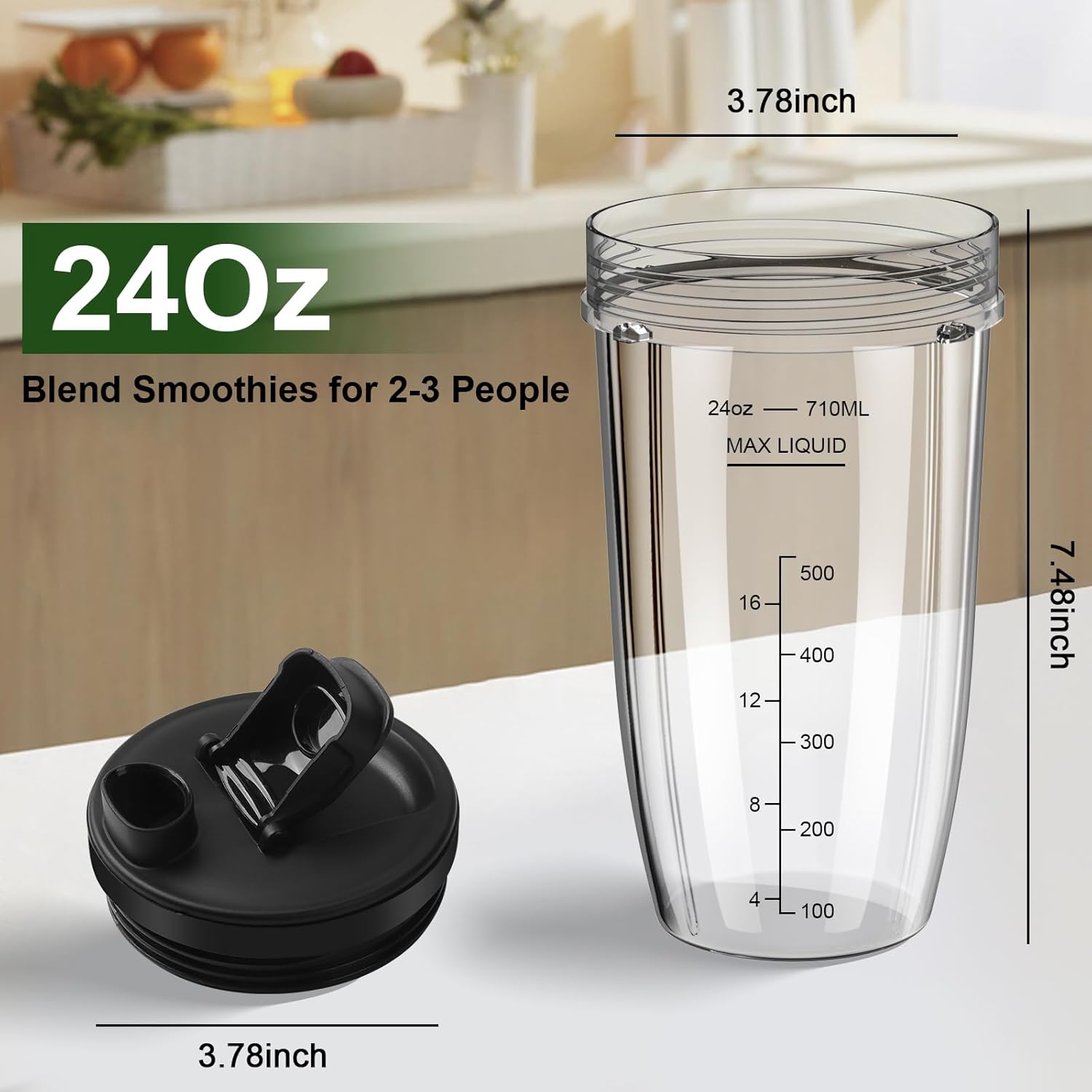 Ninja Blender Cups - 24oz Replacement Cups with To-Go Lids | Compatible with BN401, BL450, BL456 & More (3 Pack)
