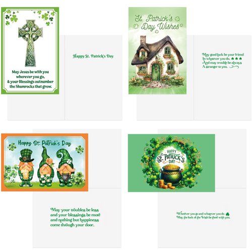 ceiba tree Happy St. Patrick's Day Cards with Envelopes & Stickers 20 Pcs for Kids and Adults Irish 4x6 inch Blessings Message inside 10 Designs Shamrock Lucky Day Religious Saint Patricks Day Cards