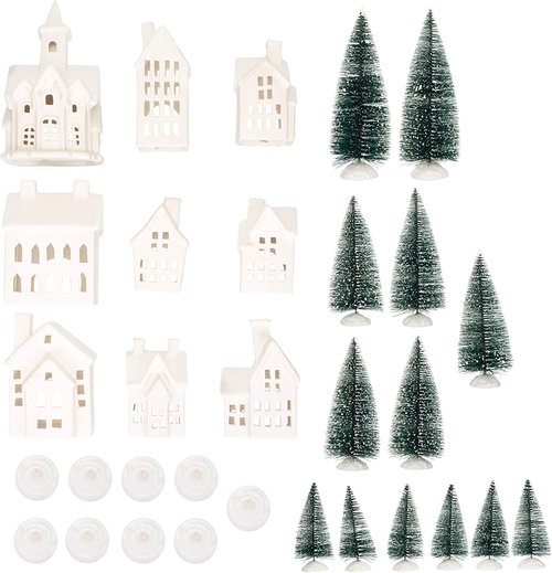 Mark Feldstein & Associates Winter Village LED Tea Light Set - 31-Piece Porcelain Christmas Figurines