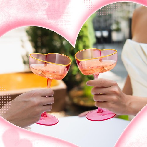 Didaey 2 Pack Wedding Heart Shaped Champagne Flutes Pink Coupe Martini Glasses Cocktail Toasting Glasses Wine Cups with Gold Rim for Bridal Shower Celebrations Girl Birthday Party Supplies(Classic)