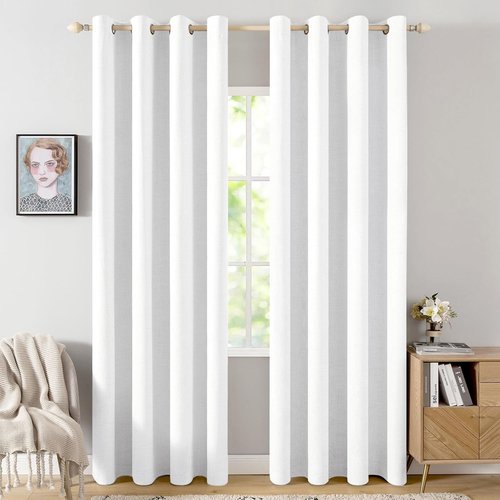 MIULEE Blackout Curtains - 100% Linen Textured Thermal Insulated Drapes | Bright White, 52 x 72 Inch (2 Panels)