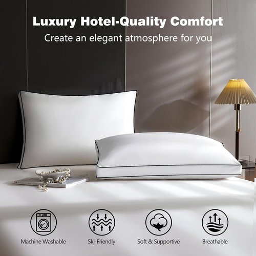 Feather Down Pillows King Size Set of 2 Pack, Luxury Hotel Quality Bed Pillow, Soft Medium Firm Feathers Pillow For Sleeping , Down Surrounded Gusseted Pillows for Side Back Stomach Sleepers 20x36 In