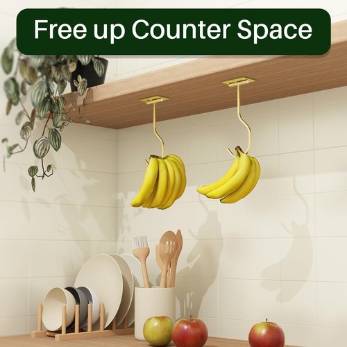 **Skiennix Under Cabinet Banana Hook - Foldable Gold Metal Hanger for Kitchen & RV | Space-Saving Design**