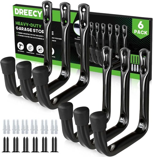 Dreecy J Heavy-Duty Utility Hooks - Black Garage Storage Solution | 6-Pack for Organizing