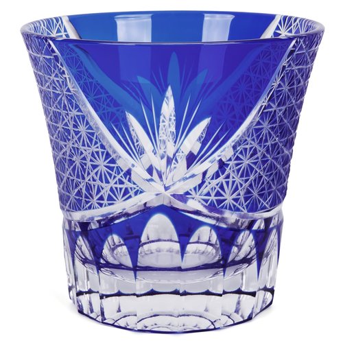 SANMENMO Edo Tokyo Kiriko Whiskey Glasses- Japanese Style Luxury Handcrafted High Transparency Crystal Royal Lucky Blue Pattern Crystal Cocktail Tumbler- Gift for Men, Scotch,Wine and Rum Lovers-1 Cup