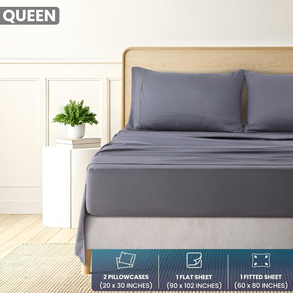 Utopia Bedding Queen Sheet Set - Ultra Soft Brushed Microfiber - Deep Pocket, Wrinkle & Fade Resistant - Grey