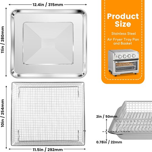 Cuisinart Air Fryer Accessories - 2 Pack Basket Tray Set with 12.2"x11" Stainless Steel Baking Sheet for Perfect BBQ Cooking