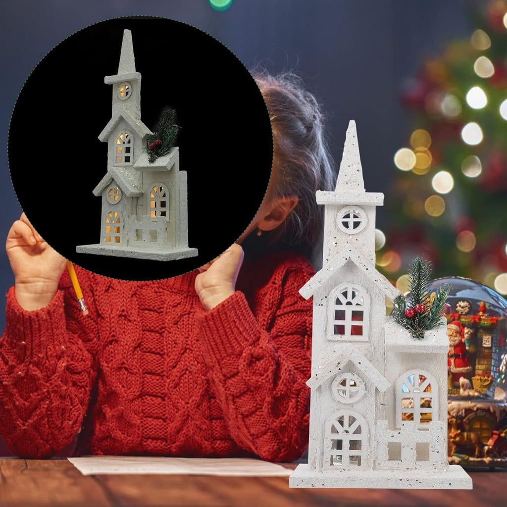 NUOBESTY Christmas LED Church Light House - Festive Wood Village Snow Scene Decor | Holiday Desktop Ornament