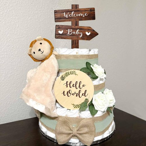 Rustic Welcome Baby Cake Topper in Wood Boy or Girl Announcement Neutral Wooden Cake Decoration for Baby Shower, Gender Reveal Party Decorations