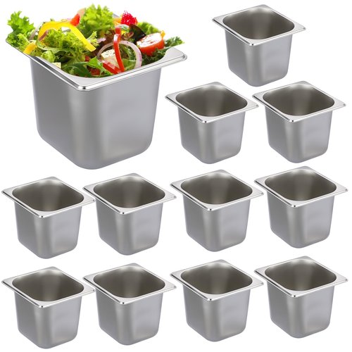 BSTKEY 12 Pack 1/6 Size 6 Inch Deep Hotel Pan, Stainless Steel Steam Table Pans, Stackable Catering Pan Commercial Food Pans for Kitchen Restaurant Buffet Party Supplies