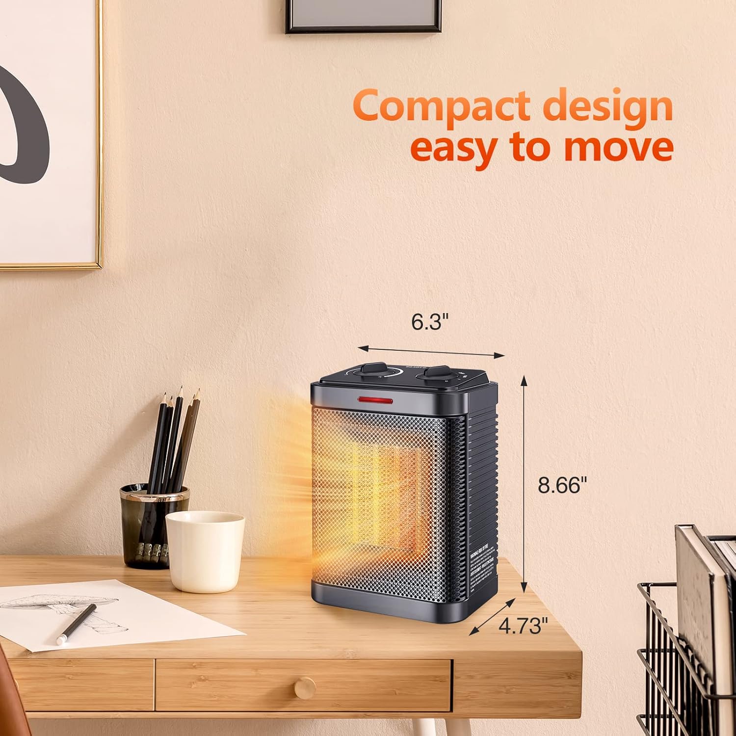 Regine Switzerland 1500W PTC Ceramic Space Heater - Rapid 2S Heating, 3 Modes, Safety Features | Ideal for Bedroom & Office