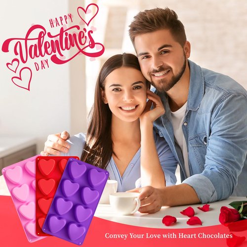 CLUEWR 3 Pack Heart Shape Molds, 8 Cavities Non-Stick Silicone Chocolate Molds for Candy, Mini Cake, Jello, Gummy, Ice Cube, Soap