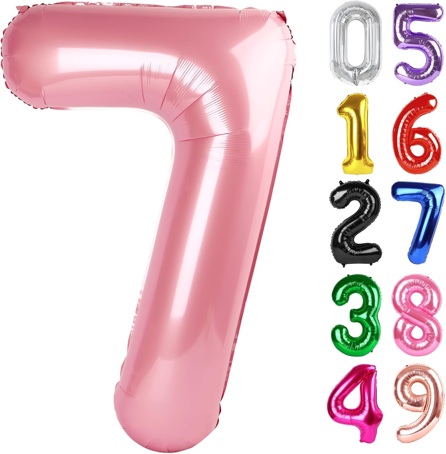 Pearlescent Pink Number 7 Balloon - 40 Inch Giant Foil Balloon for 7th Birthday Party Decorations