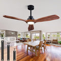 Ceiling Fans with Lights and Remote,52 Inch Unique Wood Ceiling Fan with Noiseless Reversible DC Motor,3 Blades,3 Downrods, for Farmhouse,Patio Living Room,Bedroom,Office,Indoor Outdoor(Black+Walnut)