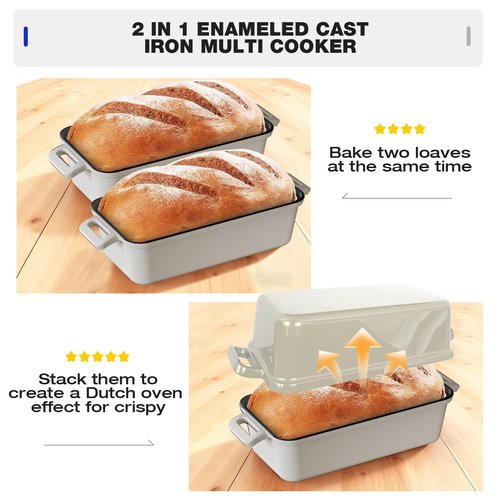 Tydanix 13x5 Enameled Cast Iron Loaf Pan with Lid – Bread Pan for Sourdough, Cake, Meatloaf, Even Heat, Nonstick, Easy to Clean, 2 Piece Set