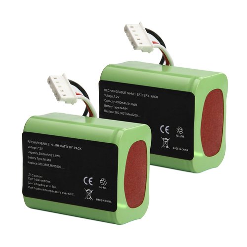 High Capacity 3000mAh 7.2 Volt Replace Battery for Robot Braava 380 380t 390T, Mint5200 5200B 5200C NI-MH Floor Mopping Robots [2XPack]
