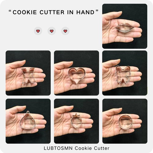 7-Piece Mini Valentines Cookie Cutter Set - 2.0 Inch - Heart, Lips, X & O, Strawberry, Coquette Bow Shapes - Dishwasher Safe Stainless Steel Molds for Wedding, Galentine's, Bridal Shower & Baking