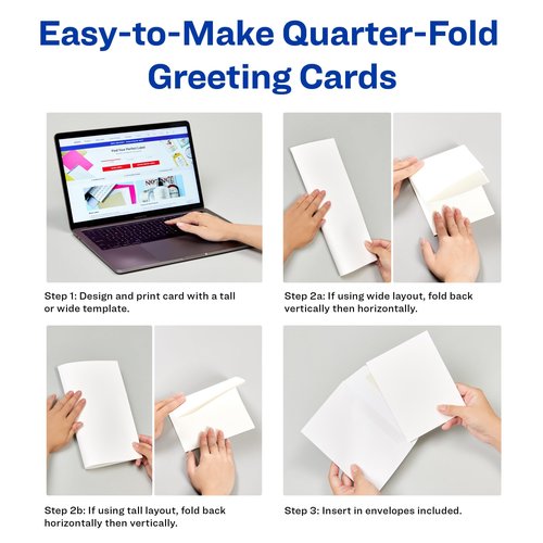 Avery Printable Quarter-Fold Greeting Cards, Envelopes Included, 4.25" x 5.5", Matte White, Inkjet Printer Compatible, 20 Blank Cards Total, Great for Product Branding, Marketing, and More (3266)