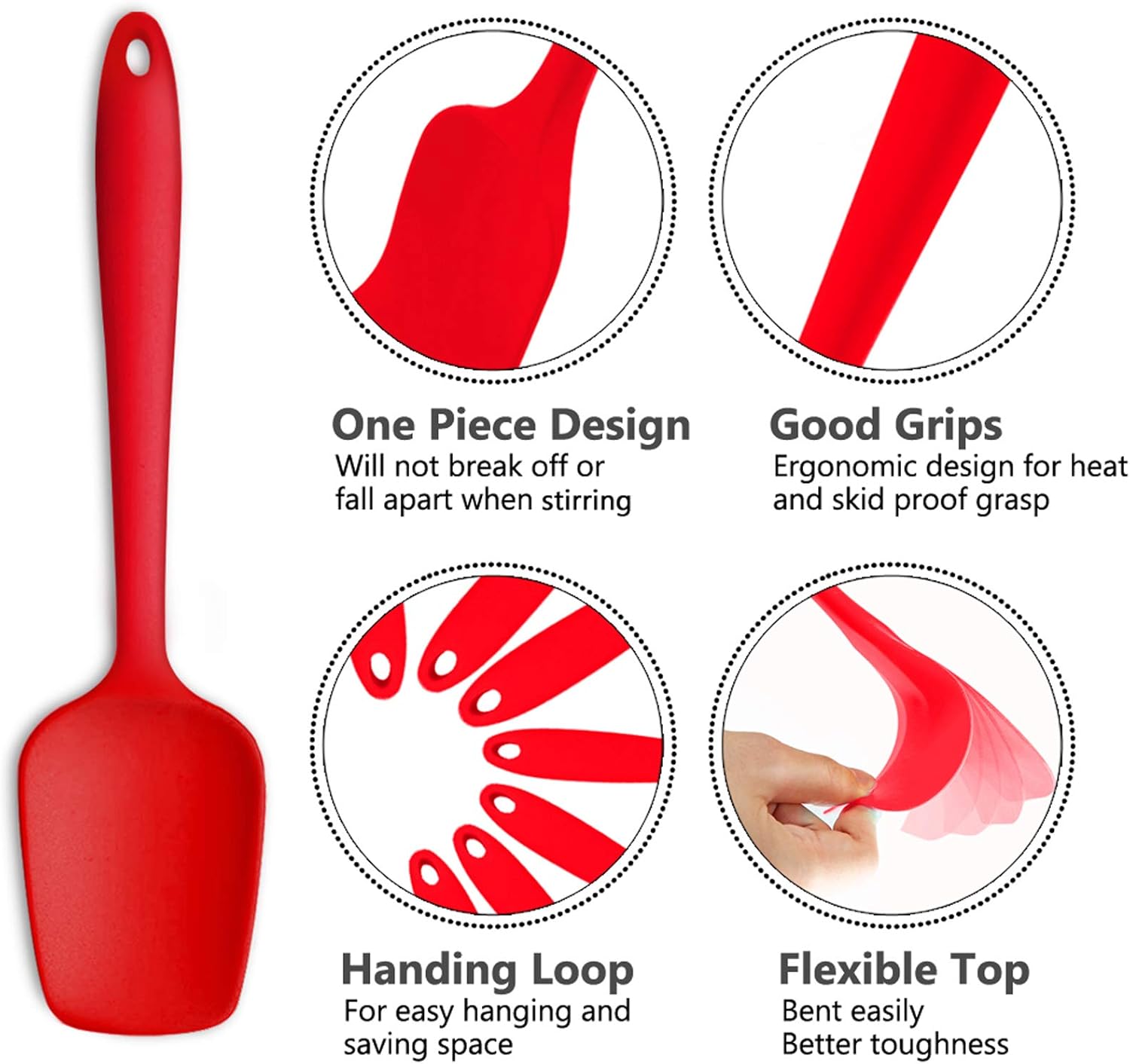P&P CHEF Silicone Spatula Set - 7 Heat-Resistant Kitchen Utensils for Non-Stick Cooking | Flexible & Dishwasher Safe, Red