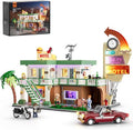 FUNWHOLE City Car-Hotel Lighting Building Bricks Set - 1970 Pcs Modular Twilight Motel Collection with LED Lights for Adults & Teens