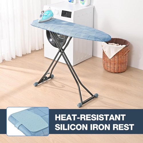 APEXCHASER Ironing Board - Compact Space-Saving Design with Iron Rest - Height Adjustable 13x43 Blue