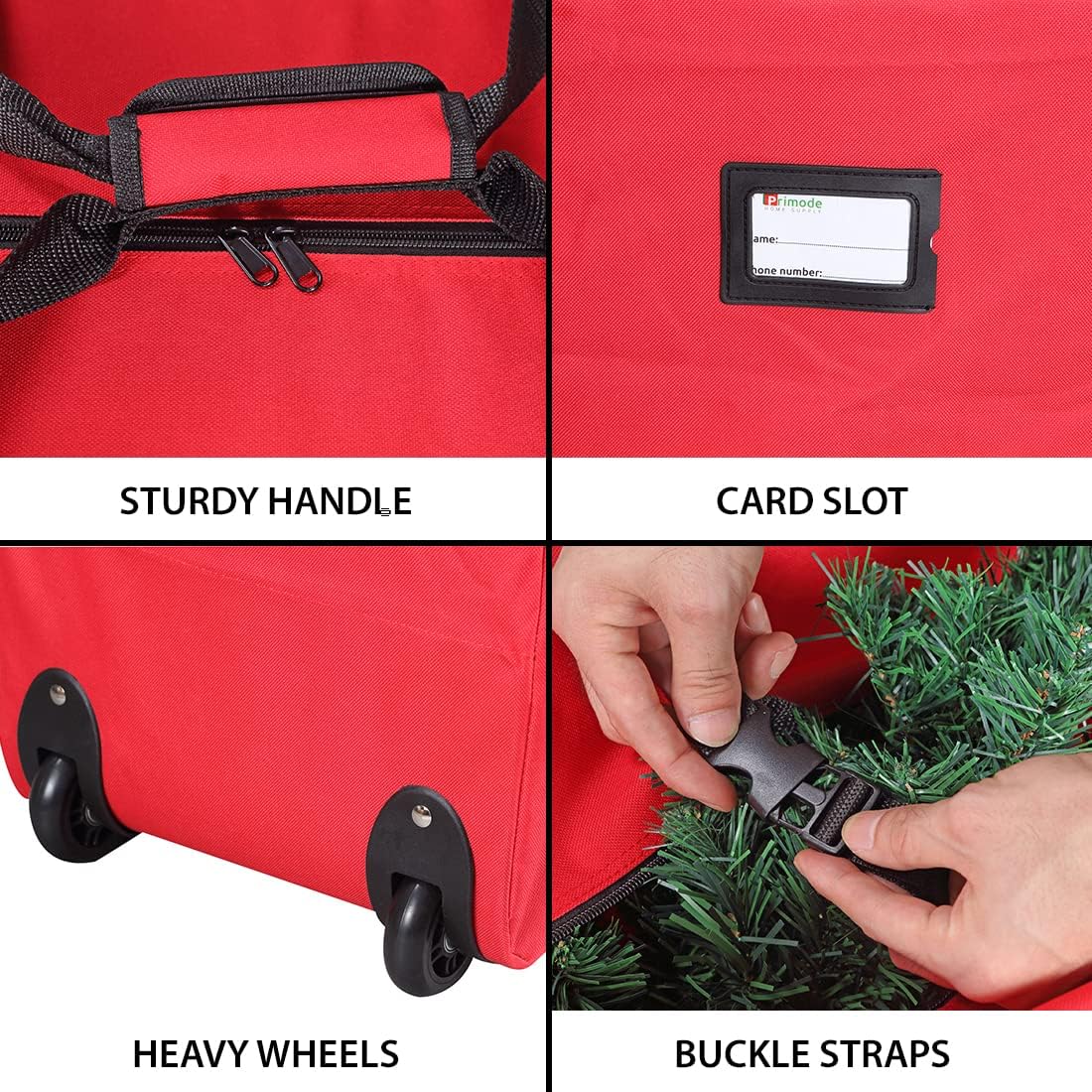 ProPik Holiday Rolling Tree Storage Bag - Heavy Duty Xmas Container for 6 ft. Trees | 22"x16"x50" | Red with Wheels & Handles