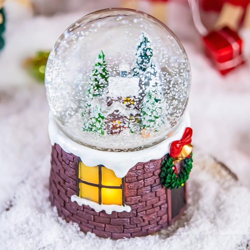 Christmas Music Box Snow Globe Gift, Musical Village Glitter for Women Wife Mom Girlfriend Daughter Son Granddaughter, Xmas Present Plays Silent Night Tune