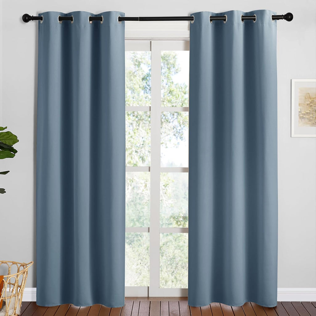 NICETOWN Smoky Blue Blackout Curtains - 84-Inch Thermal Insulated Drapes | 2 Panels, 34" Wide for Dining Room