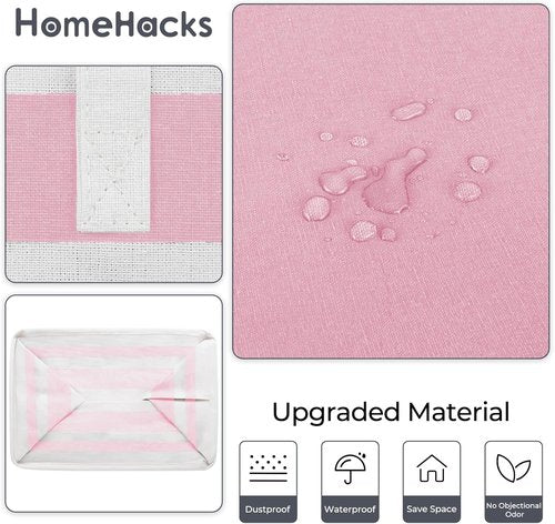 HomeHacks Large Waterproof Laundry Baskets - Collapsible Hampers with Reinforced Handles | Pink, 88L Each