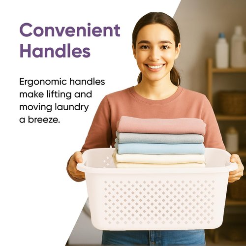 Superio Gradient Perforated Laundry Basket with Ergonomic Handles, 40 Liters- Modern Slim Design - Cream