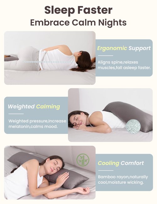 ZonLi Cooling Weighted Body Pillow with Bamboo Cover(41" x 10") 6.5lbs, Quilted Glass Beads Body Pillows for Adults Weighted Pillow for Deep Sleepers, Full Body Pillow for Side Sleepers