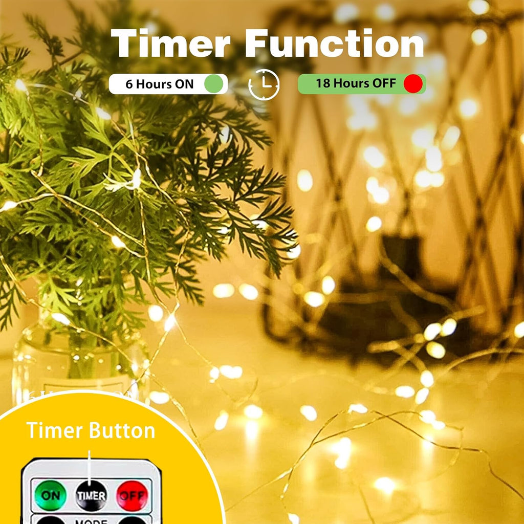 Skiennix 50 LED Fairy Lights - Battery Operated with Remote & Timer | 16 FT Warm White Twinkle String Lights for Indoor & Outdoor Décor