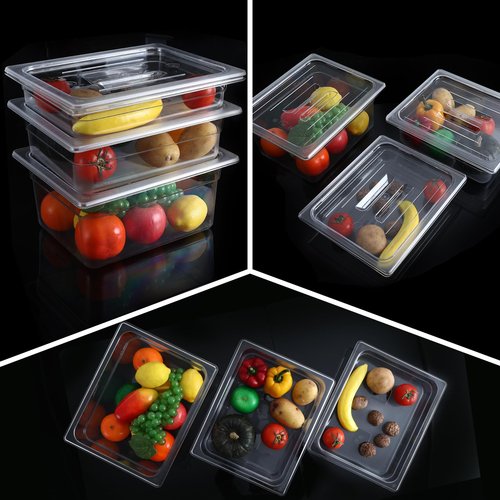 6 Pack 1/2 Size 6'' Deep Clear Food Pans with Lids, Commercial Food Pans Polycarbonate Transparent Food Storage Containers, Stackable Plastic Pan with Capacity Scale, Restaurant Supplies Hotel Pan